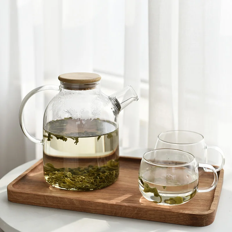 

Стеклянная посуда для напитков с большой емкостью 1 л/1,8 л, чайная посуда, чайник термостойкий, Бамбуковая крышка, поставщик для дома, офиса, к...