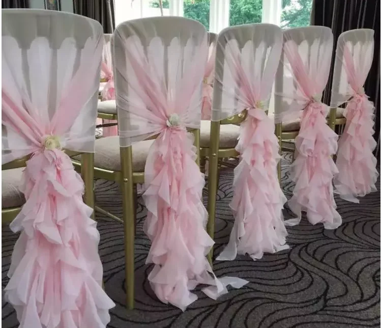 Marious 50 шт. шифоновый стул с поясом Свадебное гофрированное кресло капюшоном