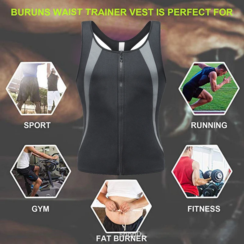 Мужской жилет-сауна для тренировок талии жилет на молнии корсет из неопрена