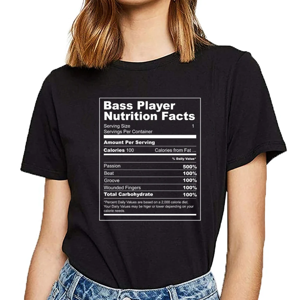

Tops T Shirt Women bass player nutrition facts Hip Hop Vintage Short Female Tshirt