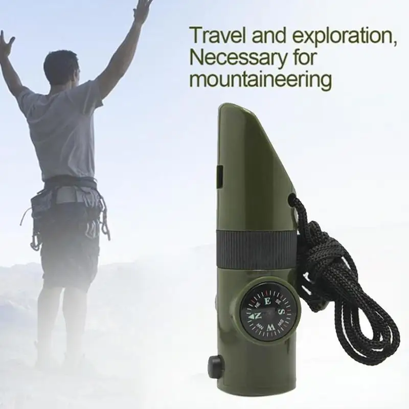 

Outdoor 7 In 1 Whistle SurvivalTrekking Whistle Compass Mirror Storage Torch Light Thermometer Multifunction Tools Led Magn S4W8