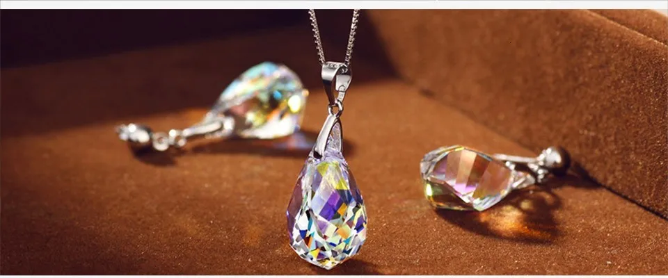 Neoglory, ювелирные наборы, сделанные с элементами SWAROVSKI, Кристальные прозрачные ожерелья и серьги, Свадебные для женщин,, новые подарки T1