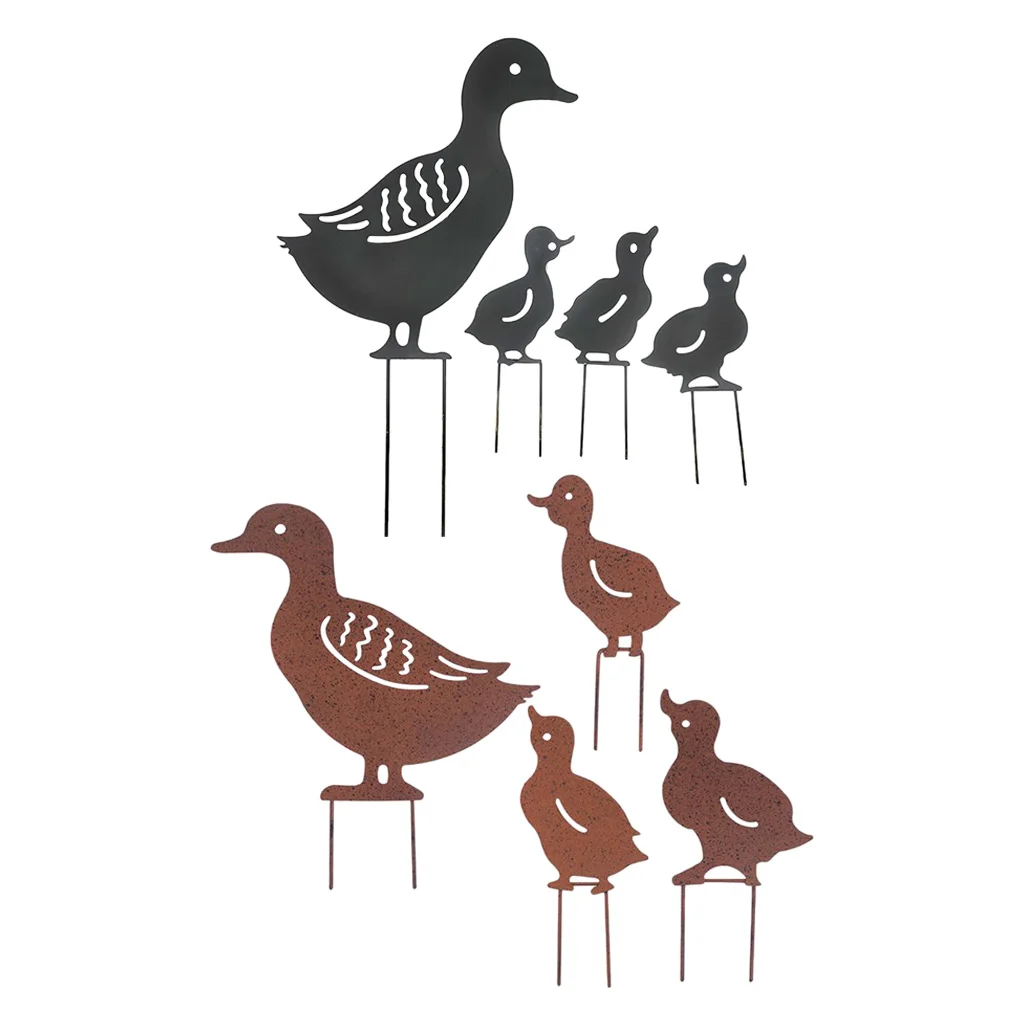 

4 шт, в стиле ретро, садовые столбы утка Семья статуя скульптура, Декор газон патио украшения для садоводства завод