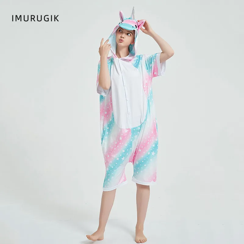 Женский комбинезон-кигуруми с единорогом комбинезоны коротким рукавом в виде