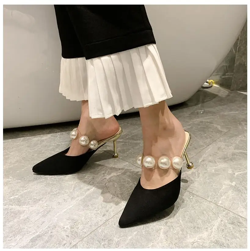 Pearl Baotou Sandals Fashion Slippers Summer Women's High Heels 2021 Ladies Outdoor Slippers