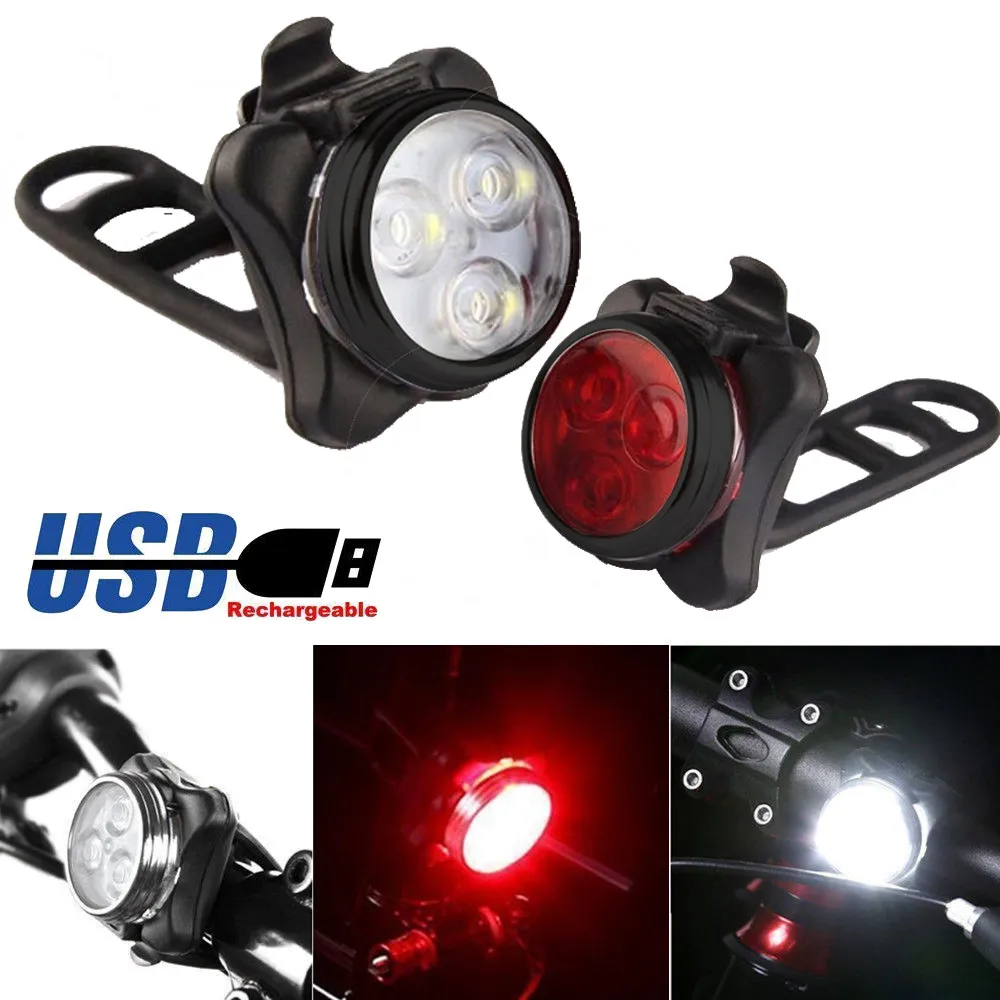 Bicycle Lights Cycling Bike Head Front Rear Tail 3 x bright LED light USB Rechargeable 4 mode Portable compact Dropshipping | Спорт и