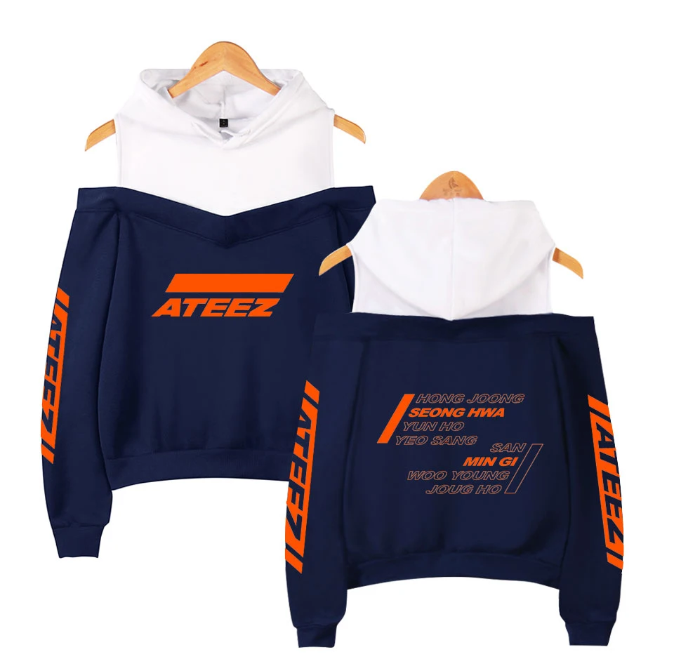 ATEEZ с открытыми плечами толстовка рисунком Женская модная повседневная для