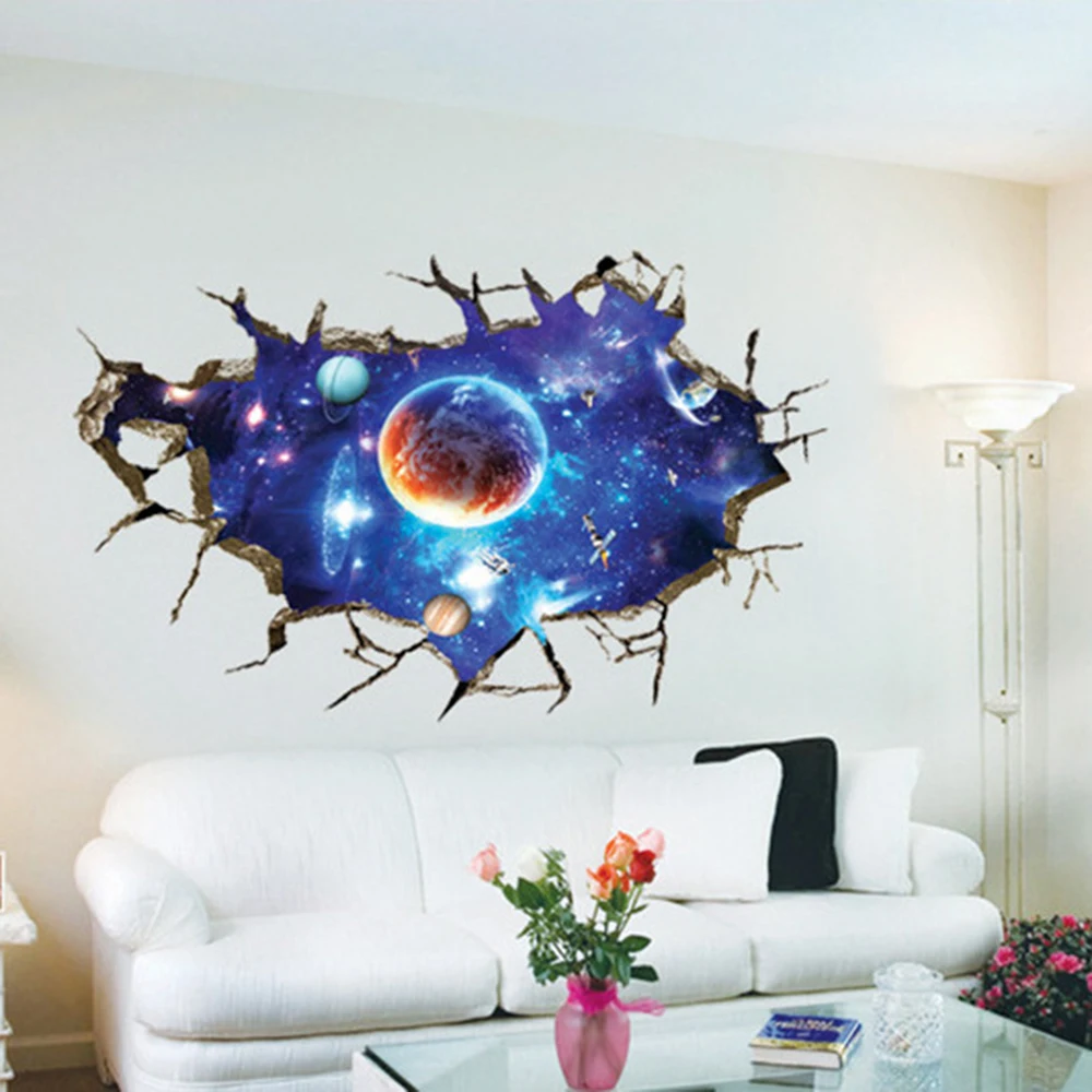 Наклейки 3D для украшения дома крутая Наклейка на стену сломанную космос планету