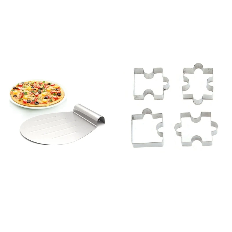 

1PCS Baking Tools Stainless Steel Transfer Cake Tray With 4PCS Stainless Steel Fondant Biscuit Cookie Cutter Mold