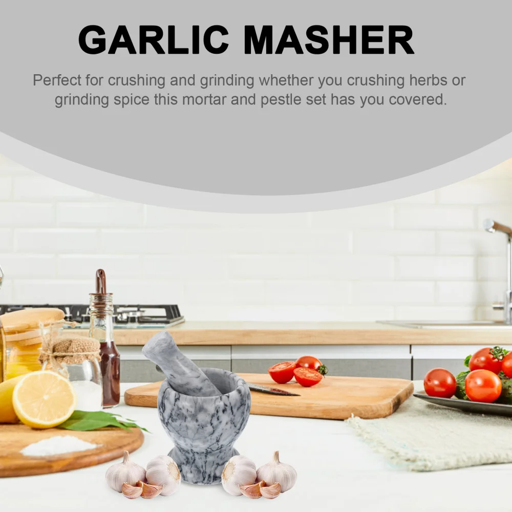 

1 Set Garlic Masher Garlic Grinder Set Marble Kitchen Mash Can (Random Color of Hammer)