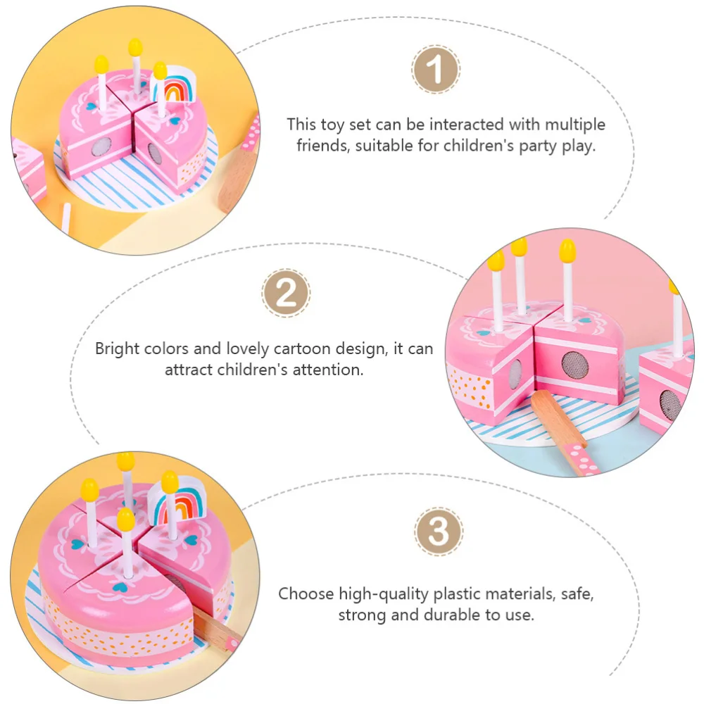 

1 Set Children Simulation Birthday Cake Wooden Toys Playing House Plaything