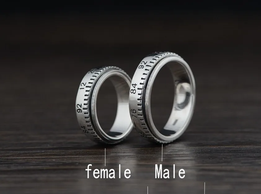 

S925 sterling silver men and women couple ring fashion digital rotating ring
