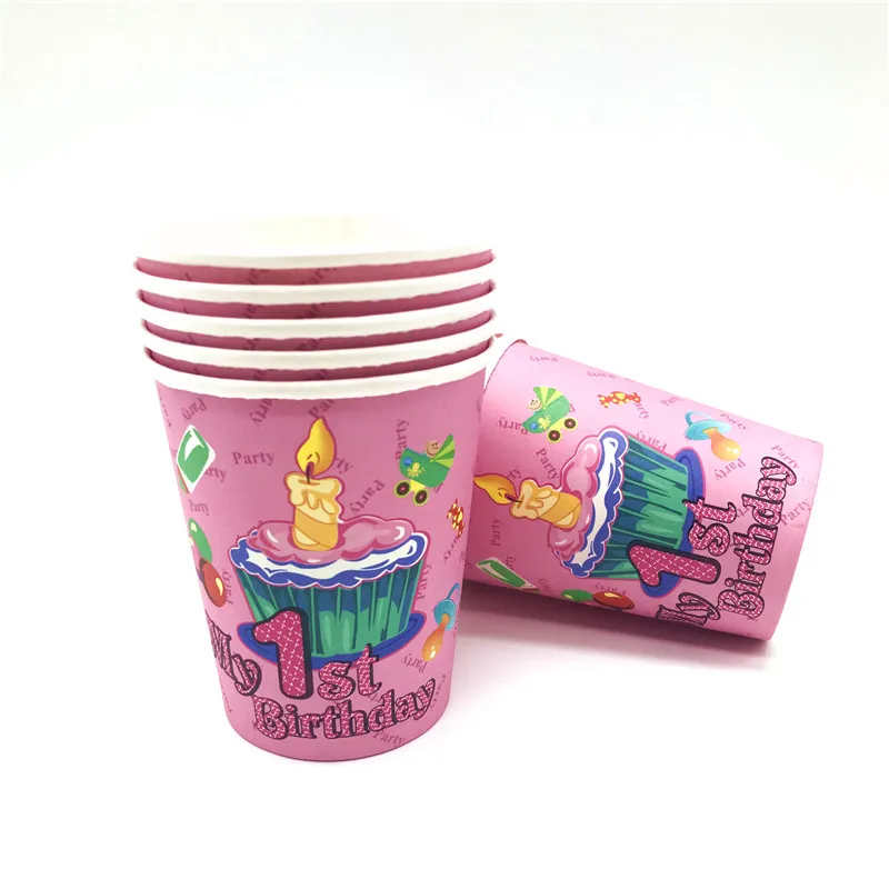 

80Pcs/Lot My First birthday Theme Birthday Party Cups Plates Flags Napkin Wedding Family Party Hanging Banner Decoration Supply