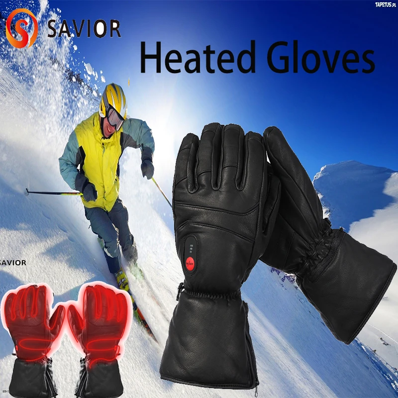 Спасителя электрическое кожаные перчатки с подогревом Водонепроницаемый зимние