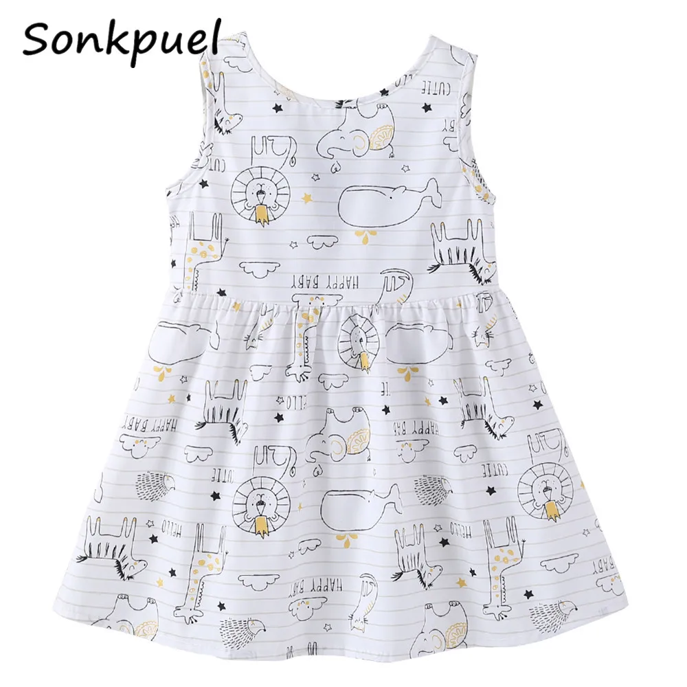 Girls Dress 2021 Summer Kids Clothes Children Sleeveless Flower Print Princess Elegant 1 2 3 4 5 6 7 Year Girl | Детская одежда и