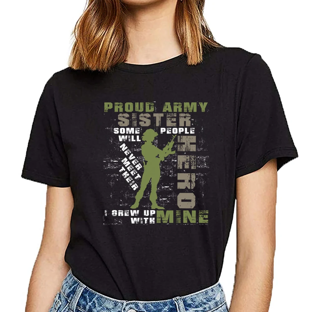 

Tops T Shirt Women proud army sister Hip Hop Vintage Cotton Female Tshirt