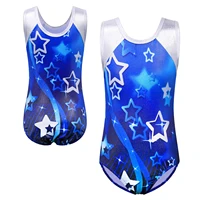 baohulu sparkle girls ballet leotard star print sea blue color gymnastics jumpsuit one piece sleeveless dance outfit bodysuit