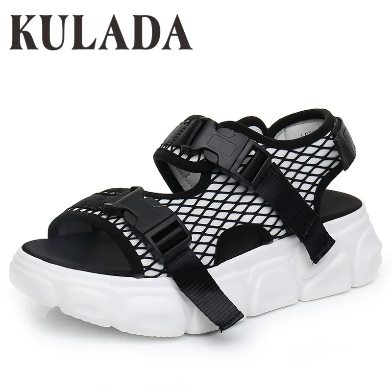 KULADA/Новинка Модные женские сандалии Пляжная обувь с открытым носком Обувь на