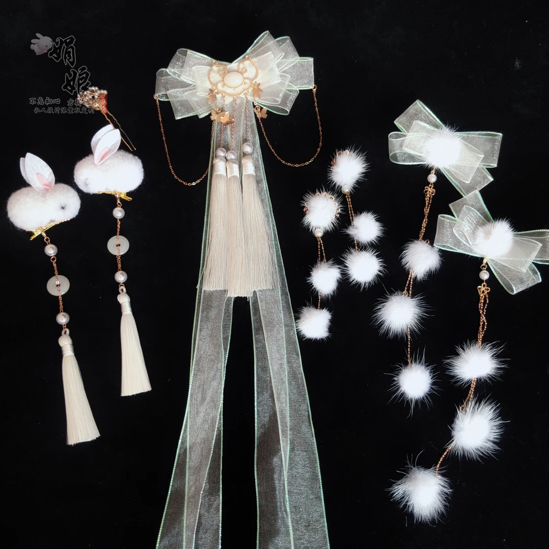 

Hairball Headpiece Lolita Girls Long Tassel Ribbon Edge Clip Cute Sweet Rabbit Hairpin Hair Accessories Ancient Hanfu Kanzashi