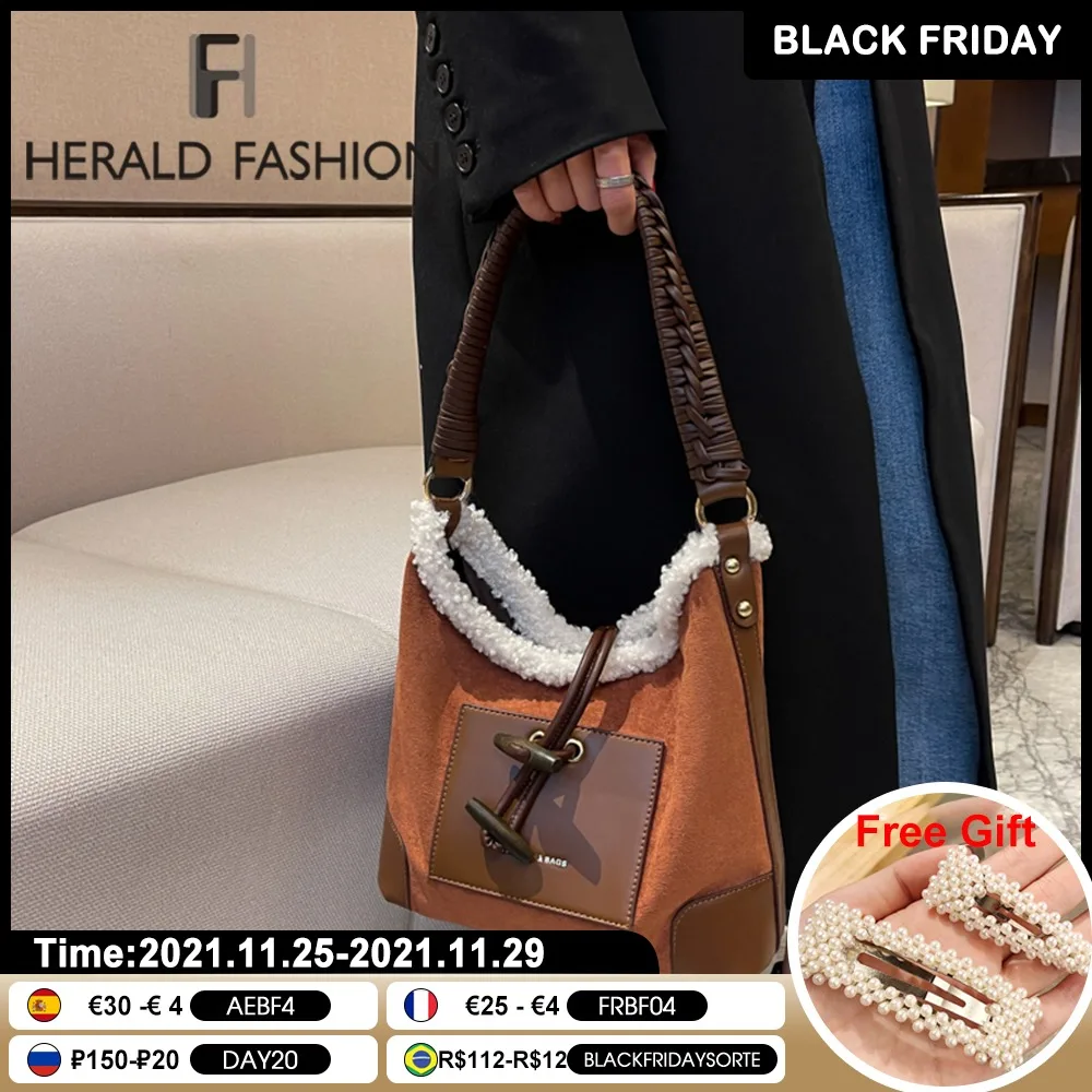 

Faux Fur Shoulder Bags for Women Luxury Designer Leather Handbag Fashion Plush Top Handle Bags Female Winter Large Crossbody Bag