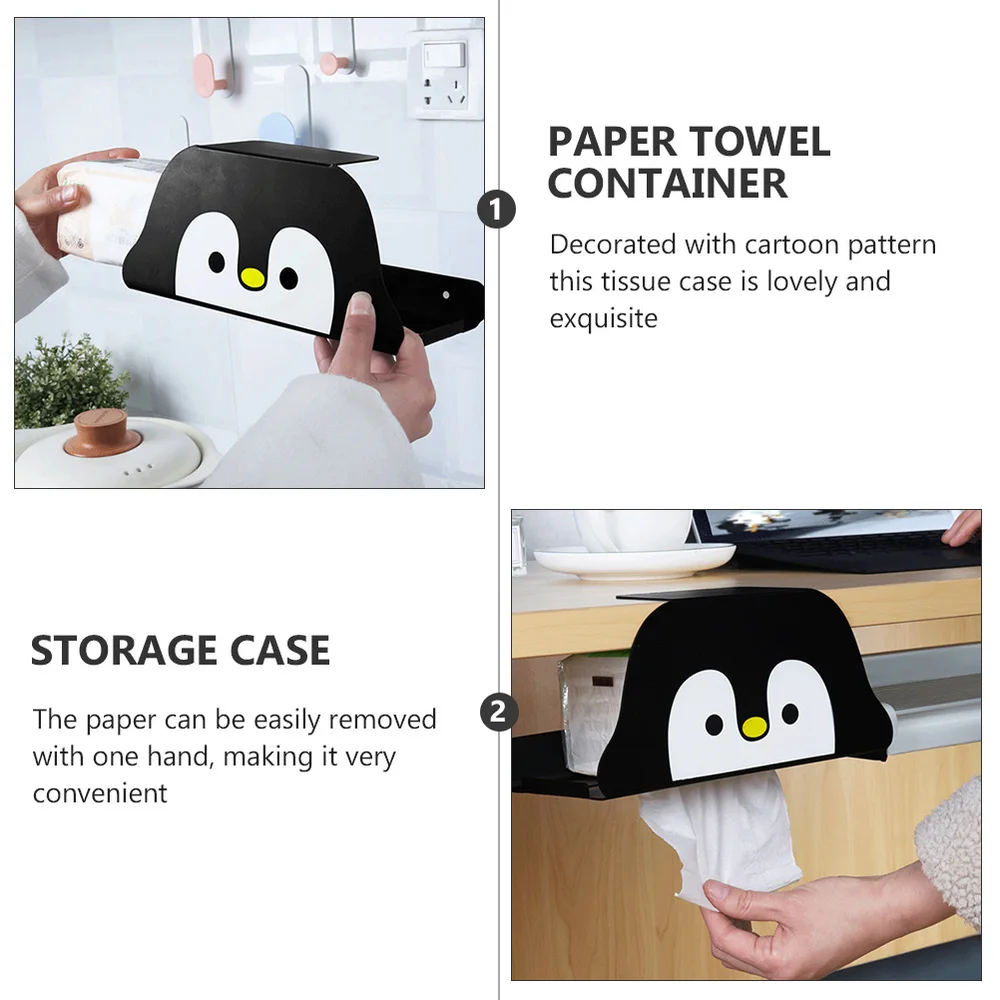 

1Pc Kitchen Tissue Holder Punch Free Wall Mount Roll Paper Case (Black)