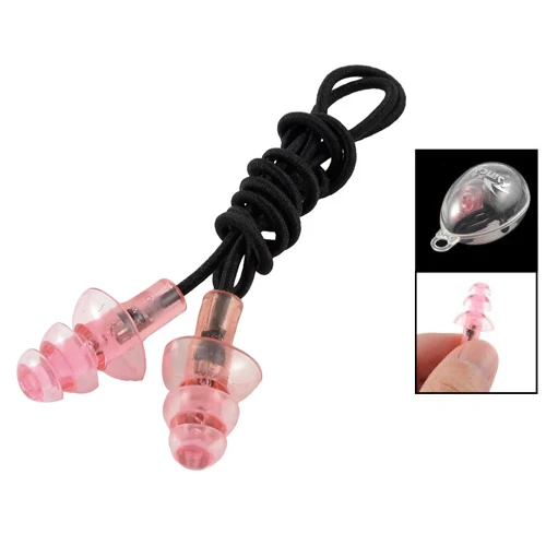 

Black Elastic Rubber String Clear Pink Silicone Swim Ear Plugs w Storage Case