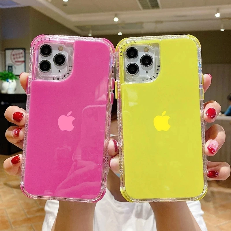 

3IN1 Candy Color Shockproof Bumper Phone Case For iPhone 13 11 12 14 Pro Max XR X XS Max SE 7 8 Plus Transparent Soft Back Cover
