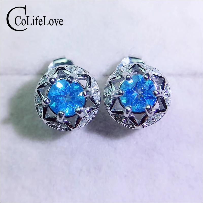 Женские серьги-гвоздики из серебра 925 пробы с натуральным топазом | Украшения и