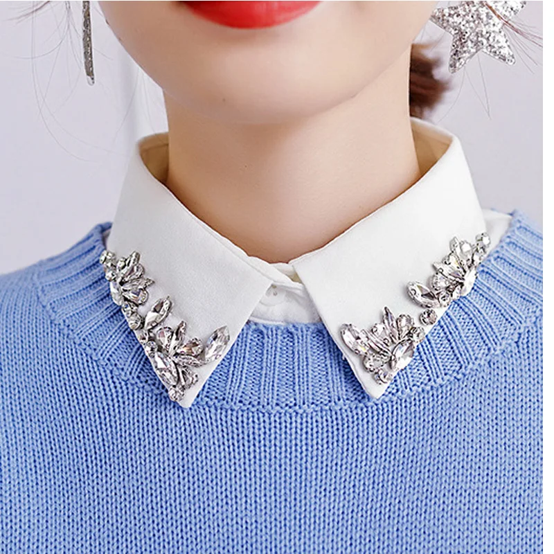 Алмазы с украшением в виде кристаллов Съемная воротники Женская Ложные
