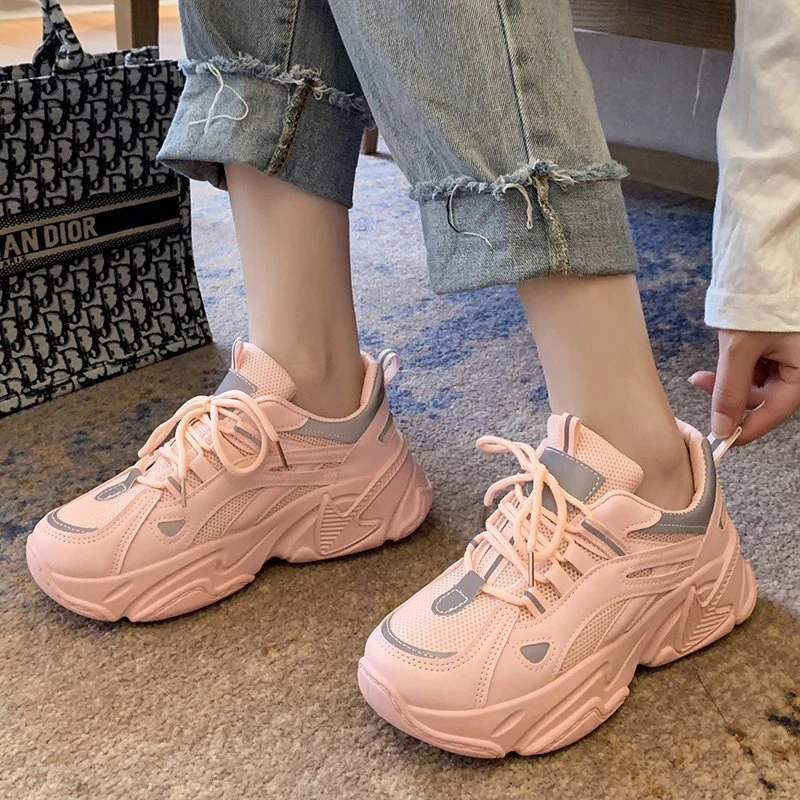 

Women Pink Sneakers 2021 Spring Casual Platform Shoes Black White Fashion Comfortable Vulcanized Dad Chunky Sneakers Ladies