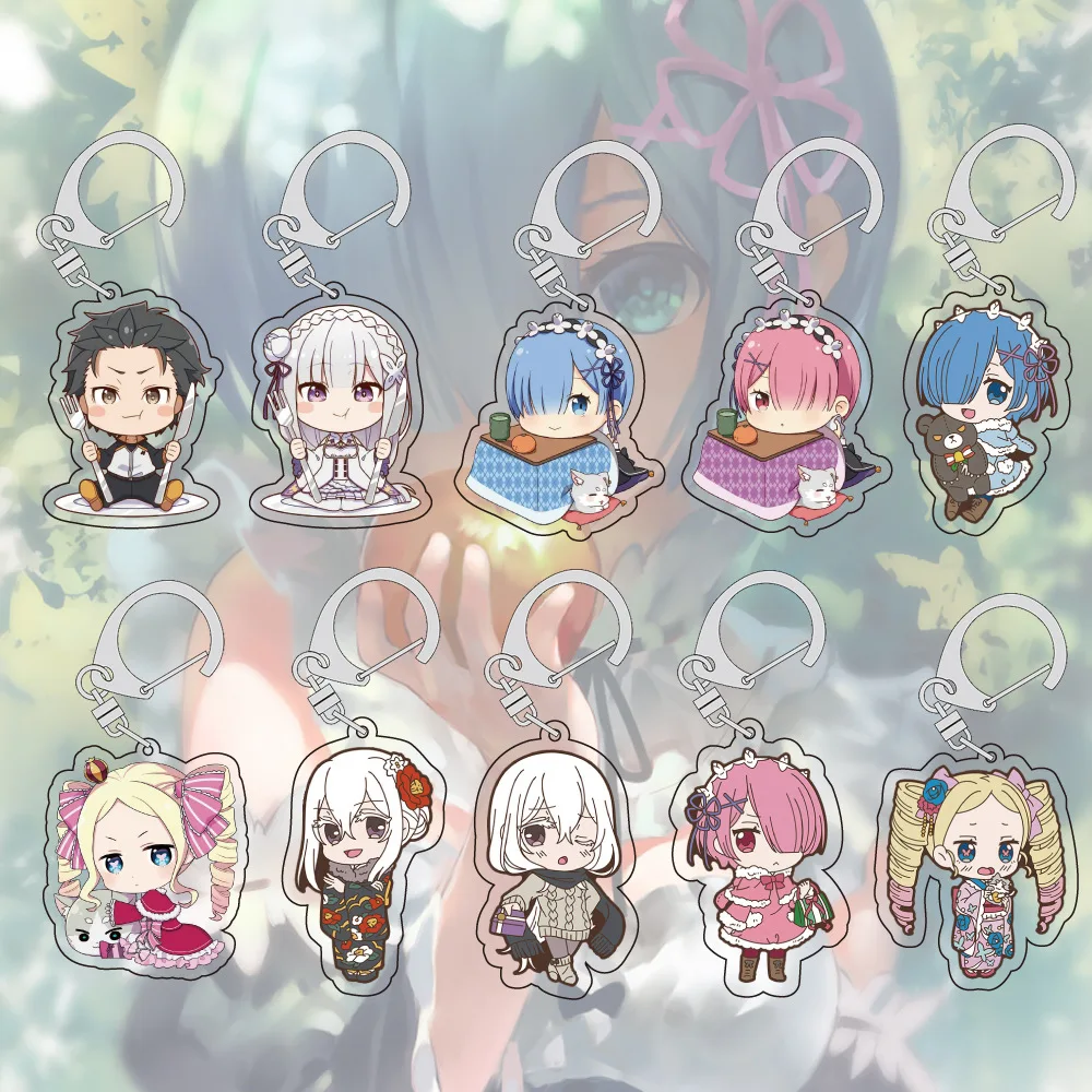 

Q Version Anime Re:Life In A Different World From Zero Keychain Re:Zero Rem Ram Emilia Beatrice Acrylic Keyring Bag Accessories