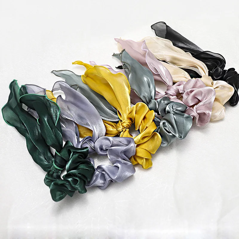 

12pcs Solid Color Satin Fabric Steamer Hair Ring Women girls Hair Accessories Sweet Bowknot Hair Scrunchies
