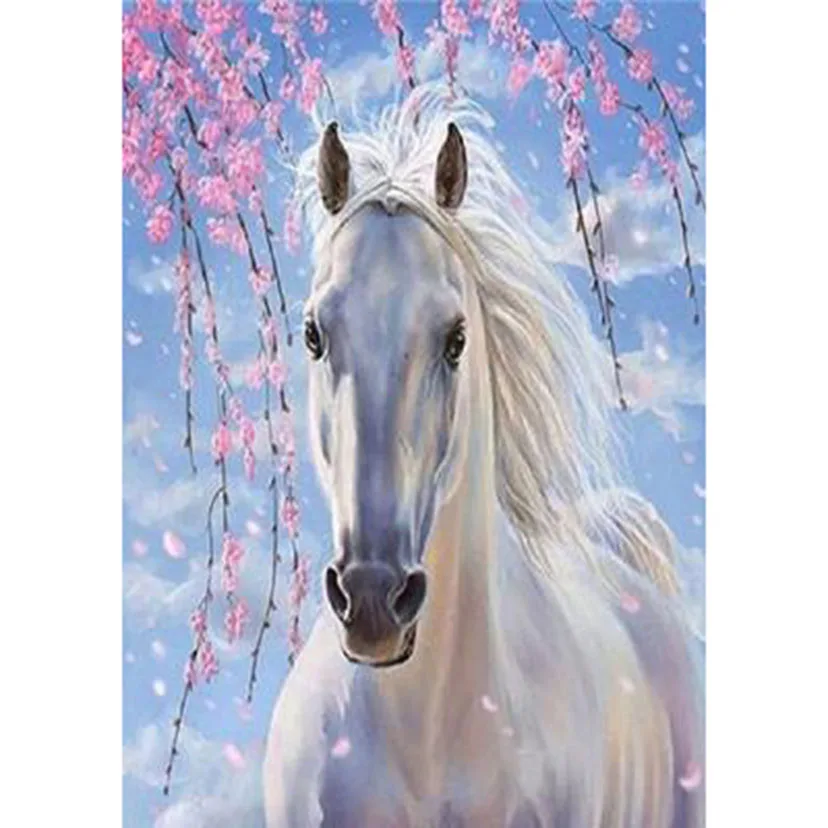 

Diamond Painting 5D DIY Square/Round Diamond Animal Painting Flower White Horse Beauty Picture Cross Stitch Decoration Art TX599