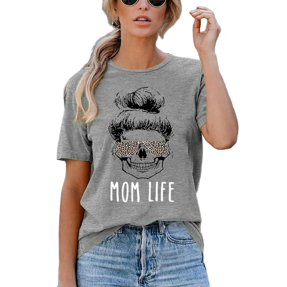 

European and American Women's Top Fashion Momlife Letter Round Neck Short Sleeve T-shirt graphic tee