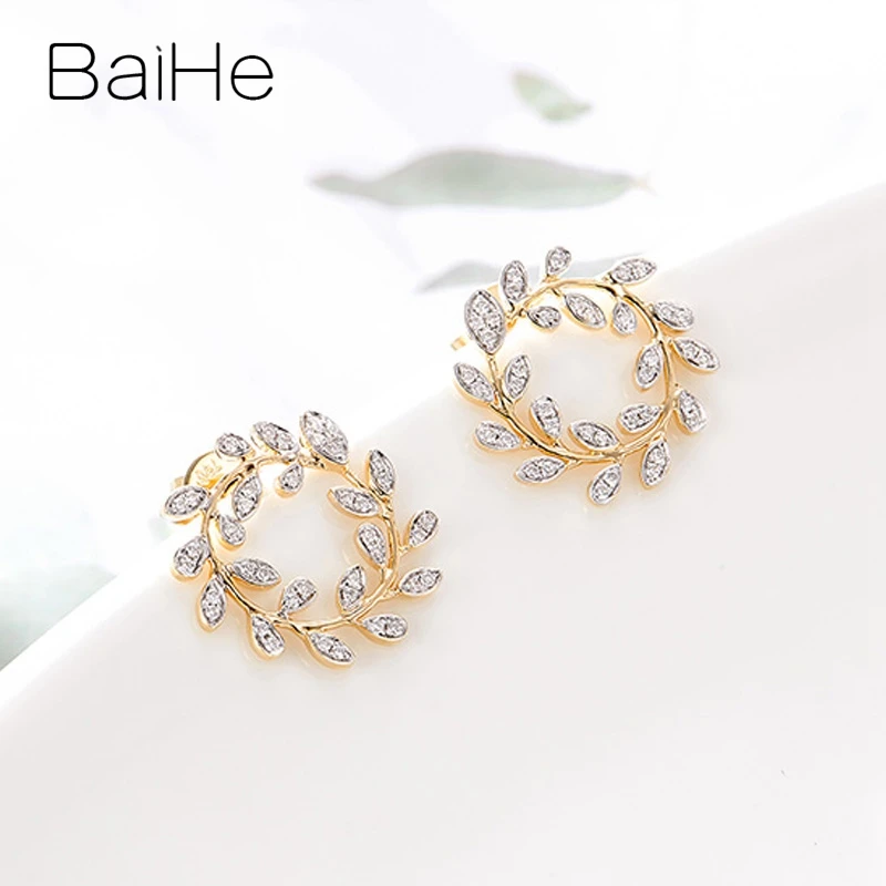 BAIHE Solid 14K белый+ желтое золото 0.20ct круглый натуральные Алмазы обручальные модные ювелирные изделия подарок серьги-гвоздики