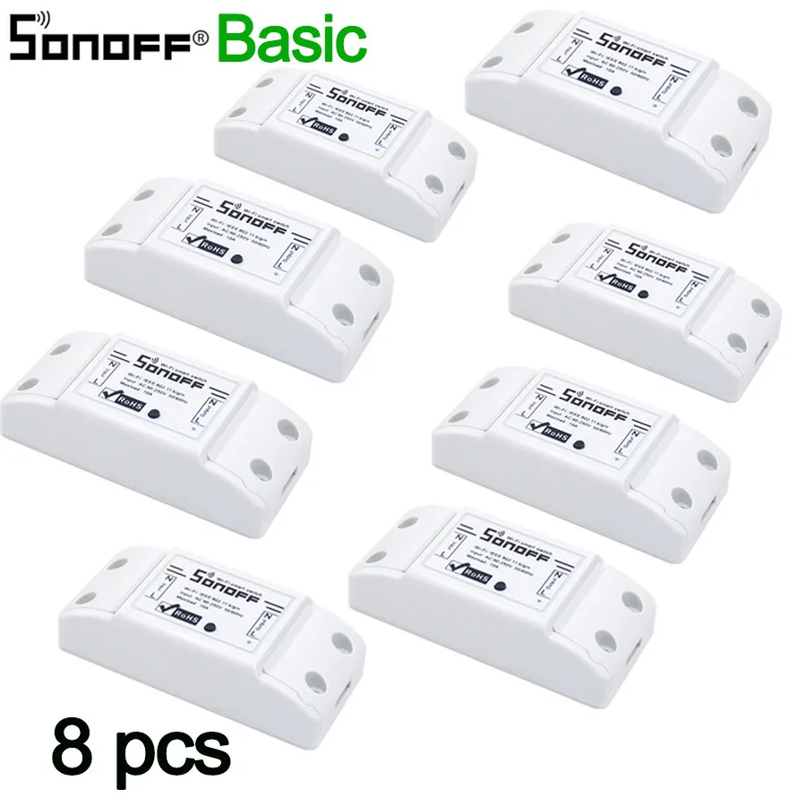 8 pcs 2-10 шт. SONOFF Basic DIY беспроводной Wifi переключатель умный дом пульт дистанционного управления Автоматизация релейный модуль управления ler работа с Alexa - Bundle: 8 pcs