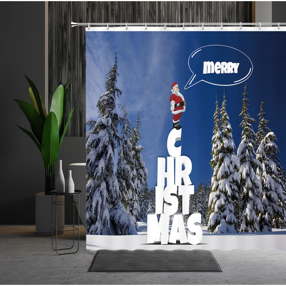 Занавеска для ванной на Новый год и Рождество занавески душа с оленем цветными
