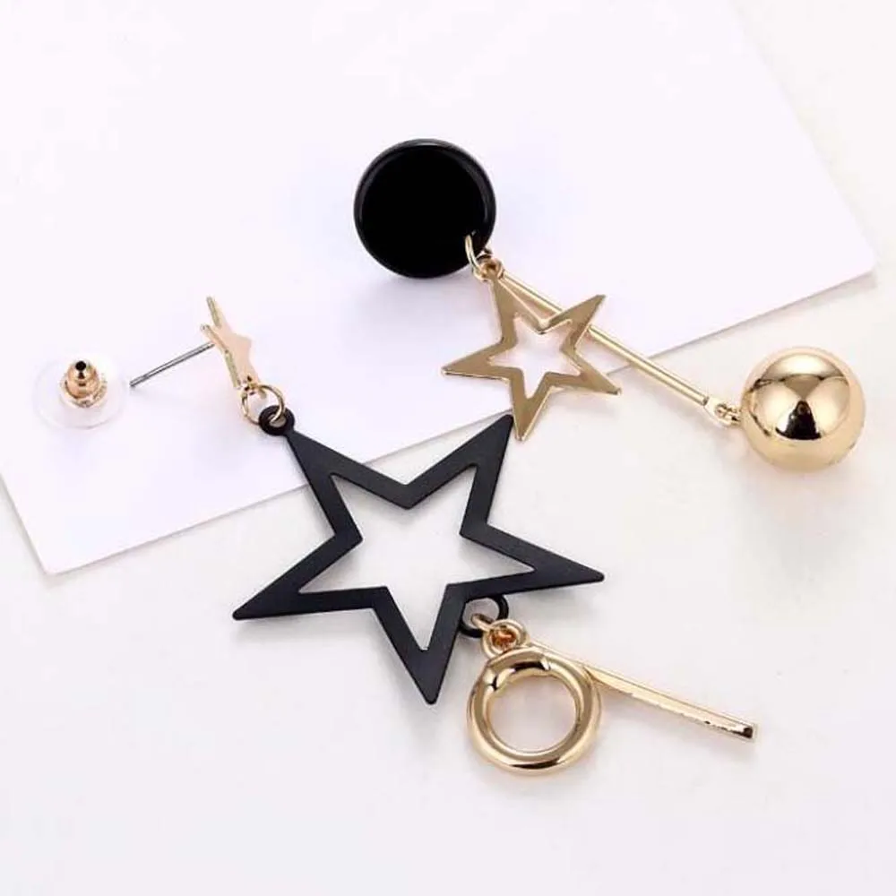 Женские серьги гвоздики с пятиконечной звездой асимметричные металлические