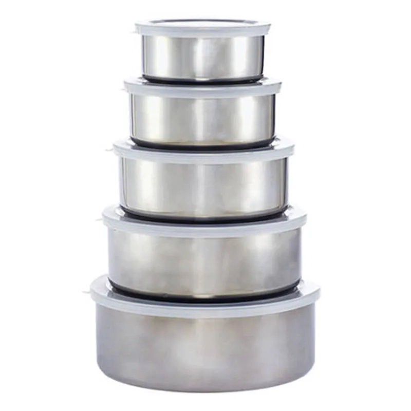 

5 Pcs Mixing Stainless Steel Food Storage Bowls Reusable Fresh-keeping Boxes with 5 Lids Set Cover Kitchen Cookware Hot Sale-30