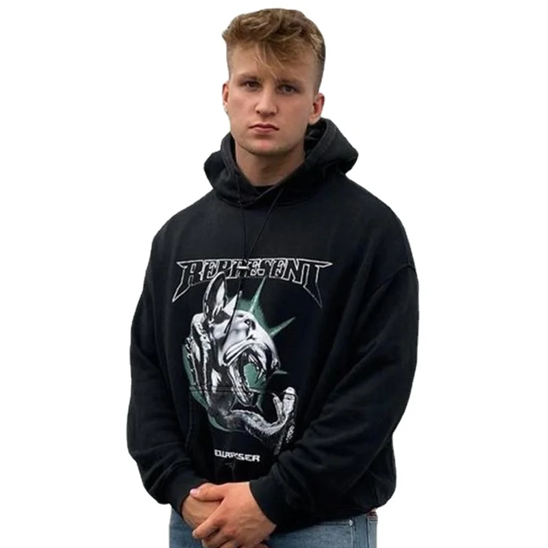 

22SS Dog Cobra Printing 100% Cotton Oversized Represent Hoodies Men Women High Street Autumn Winter Alternative Clothing Goth