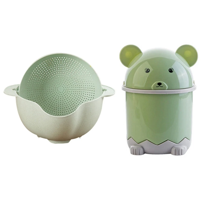 

Милая настольная корзина для мусора 1 шт., с крышкой и 1 шт., мойка с двойным сливом, раковина, миска для риса, лоток для фруктов