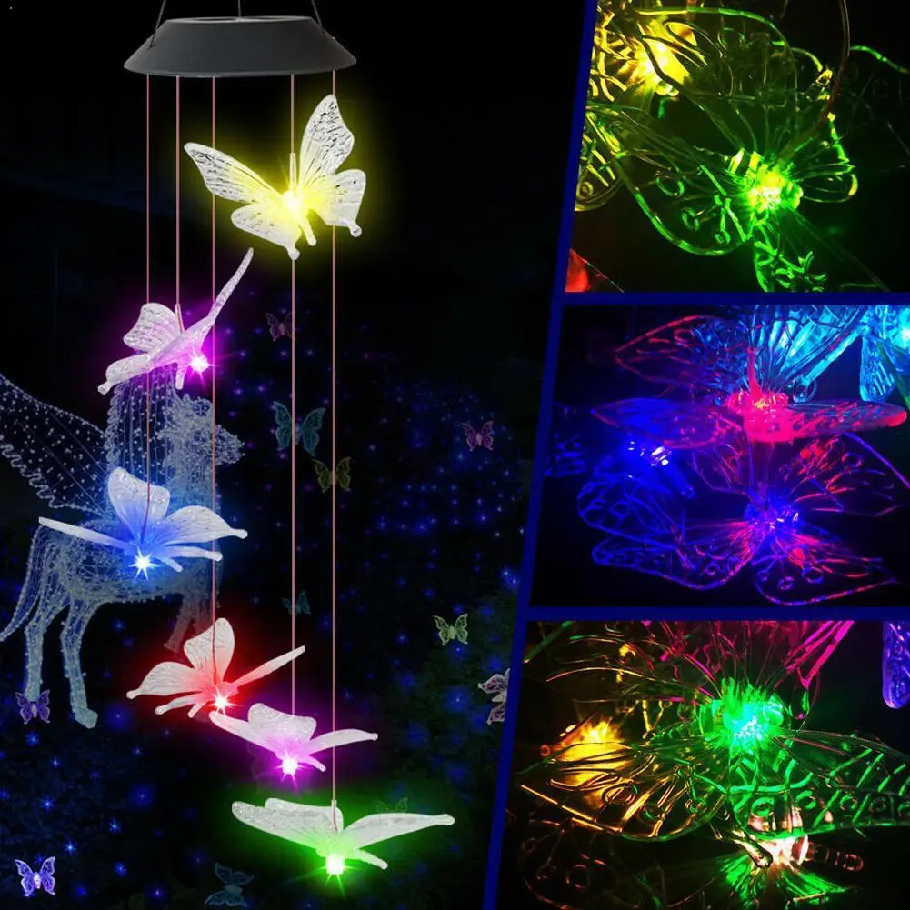 

Fashion Simulation Butterfly LED Garden Wind Chime Decoration Home Lampe Lamp Outdoor Lights Hanging R0X5