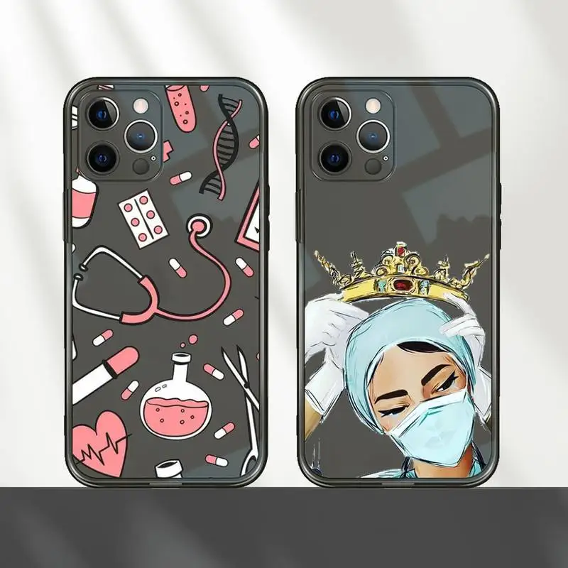 

Medicine Doctor Nurse Phone Case For iPhone 7 8 11 12 X XS XR MINI Pro Max Plus Retro Black Grey clear transparent
