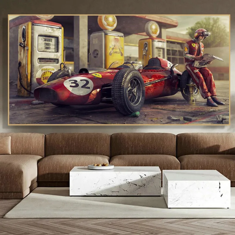 

F1 Formula Legend Champion and Classic F1 Race Car Poster Wall Art Mural Canvas Prints Ferrari Cartoon Car Painting Room Decor