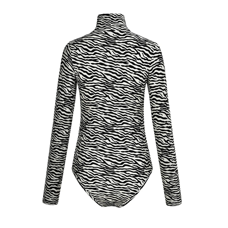 

AIIOU Women's Clothing Bodysuit Zebra Print Turtleneck Body Suit Bodycon Femme Sexy Long Sleeve Club Overalls Rompers Jumpsuit