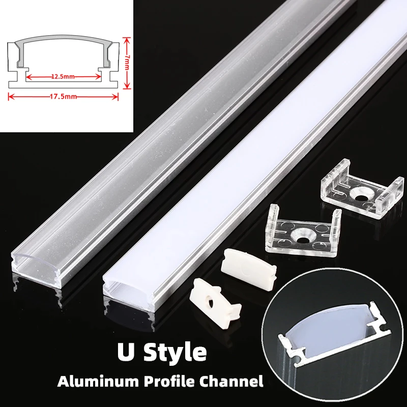 

2-30pcs/lot 0.5m/pcs U-Style Aluminum Profiles For 5050 5630 LED Flat Shell Channel Milky/Clear Cover Cabinet Bar Strip Lights