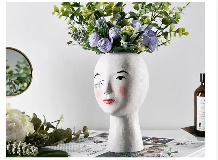European Resin Vase Head Portrait Sculpture Flower Pot Decoration Ornaments Home Livingroom Office Desktop Furnishing Crafts Art