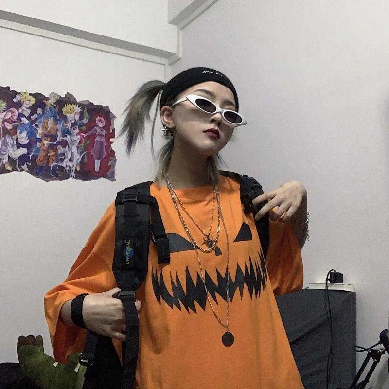 NiceMix Harajuku/футболка с принтом тыквы и буквами; Поддельные 2 штуки; Лоскутная Повседневная футболка с длинными рукавами; женская и Мужская Уличная одежда; топы