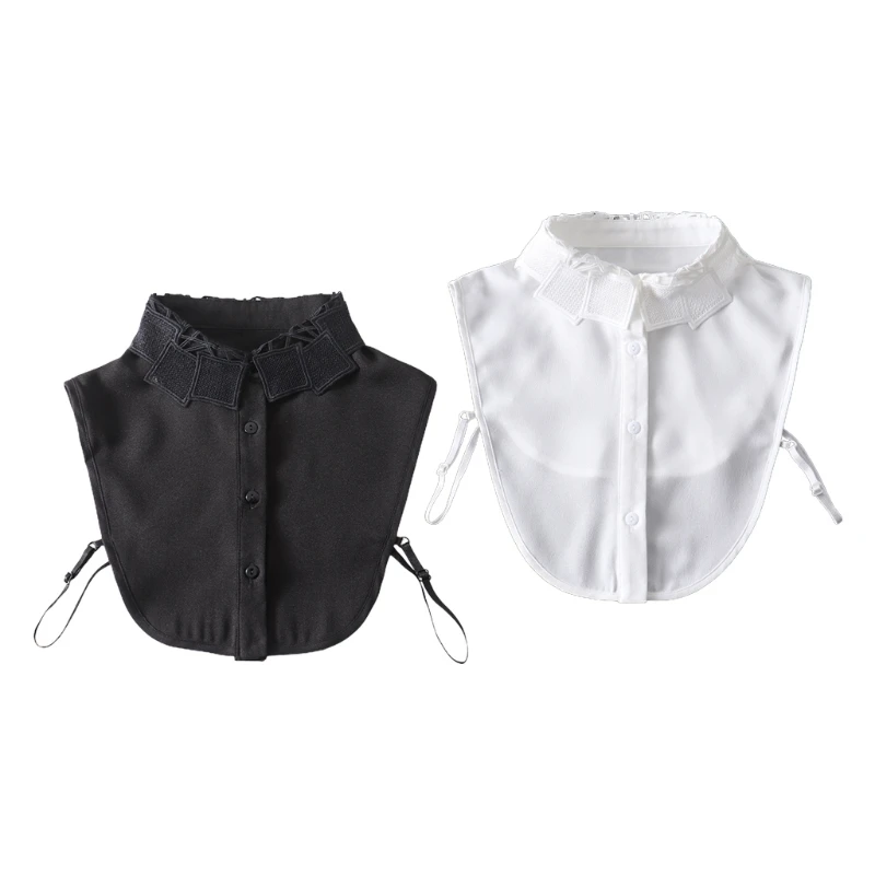 

Women Black White Chiffon Half Shirt Detachable Dickey Blouse Embroidery Irregular Diamond Sqaure Lapel False Collar