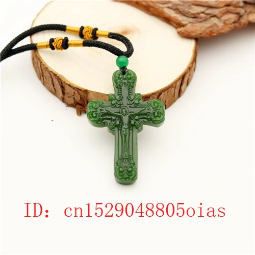 Natural Green Chinese Jade Cross Pendant Necklace Fashion Charm Jadeite Jewelry Carved Jesus Amulet Gifts for Women Men | Украшения и